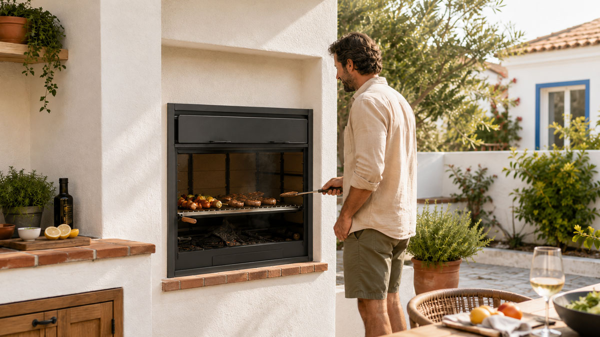Einbaugrill in einer modernen Outdoor-Küche