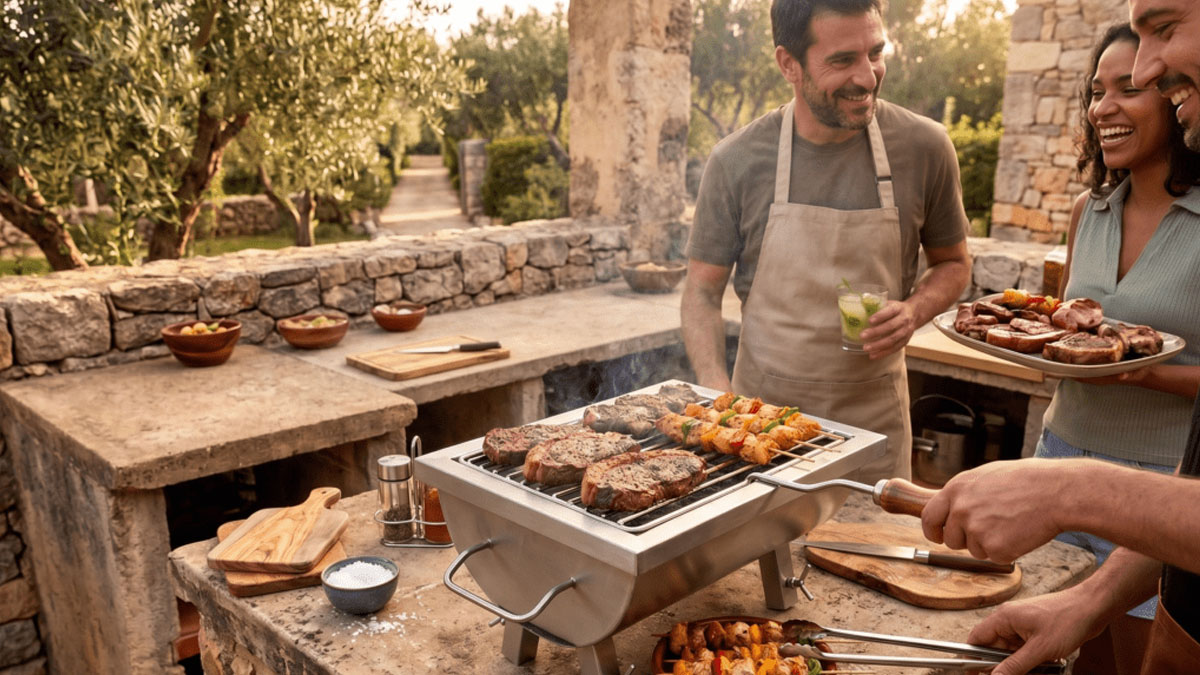 Edelstahl-Holzkohlegrill in Portugal