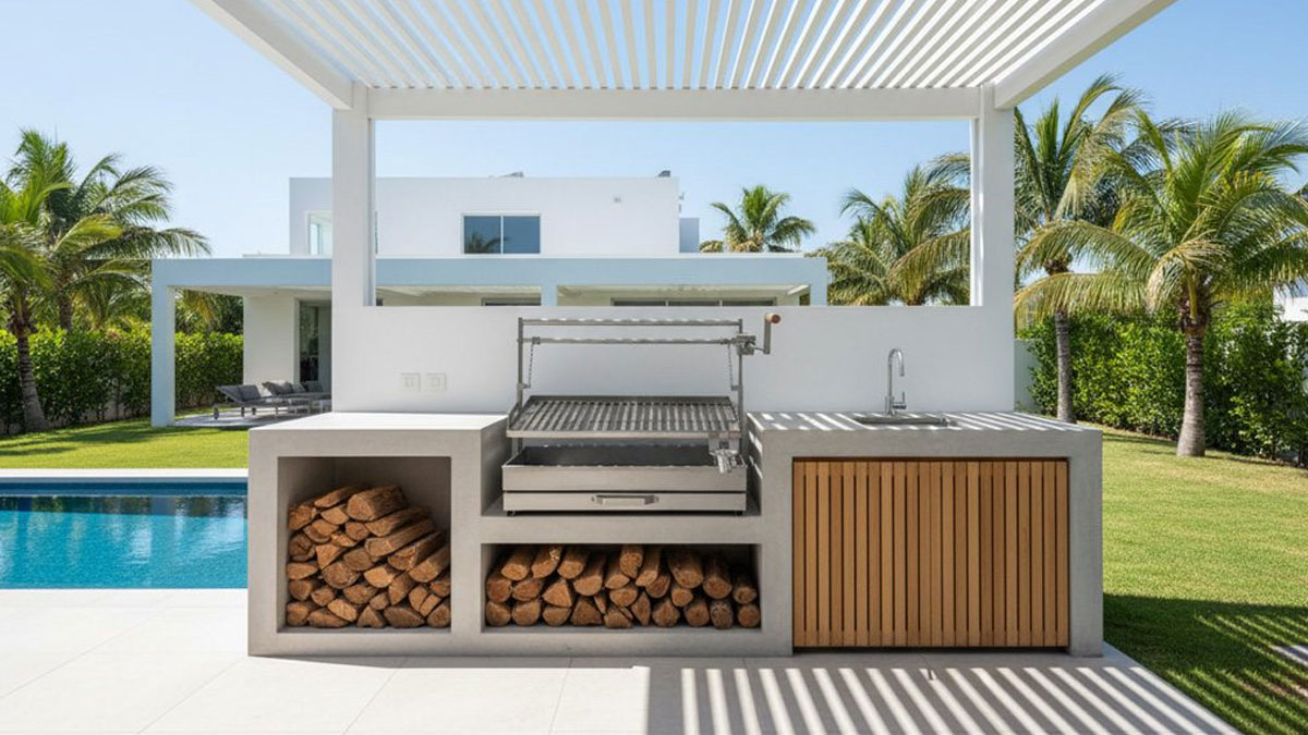 Edelstahl-Aufsatzgrill auf einer Außenarbeitsplatte
